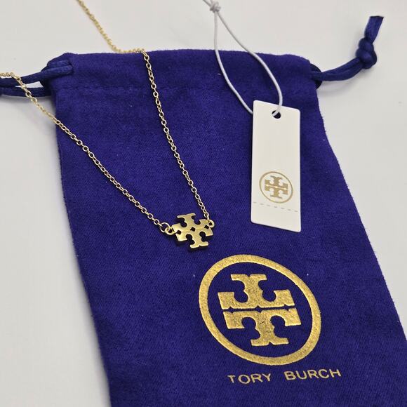 NEW Tory Burch Kira Logo Gold Necklace Classic Simple Preppy Everyday Gift Work - Picture 2 of 4